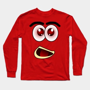 Scared Funny Face Cartoon Emoji Long Sleeve T-Shirt